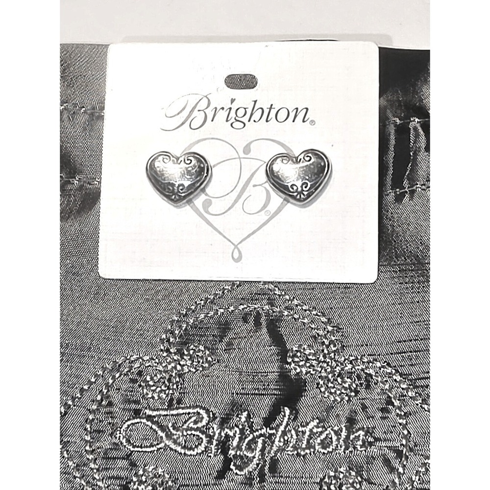 Brighton Silver Heart Stud Earrings Filigree Scrollwork Engraved Post Jewelry